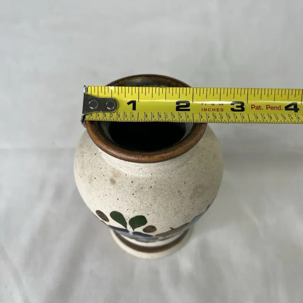 Mexican Vase Pottery Floral Glossy Design Small Made In Mexico, Signed